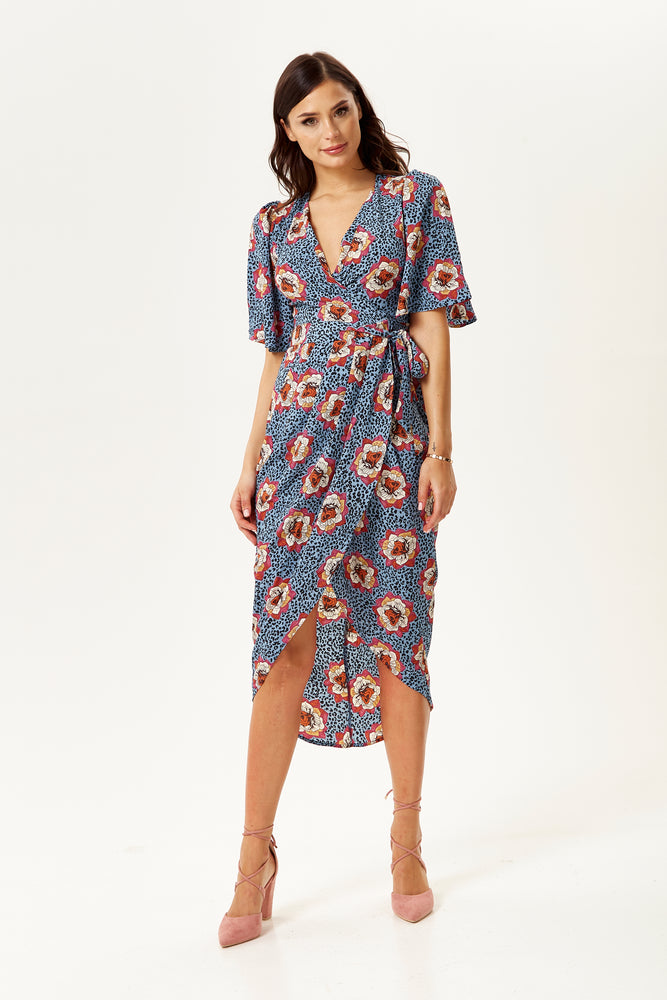 Divine Grace Midi Wrap Dress In Floral ...